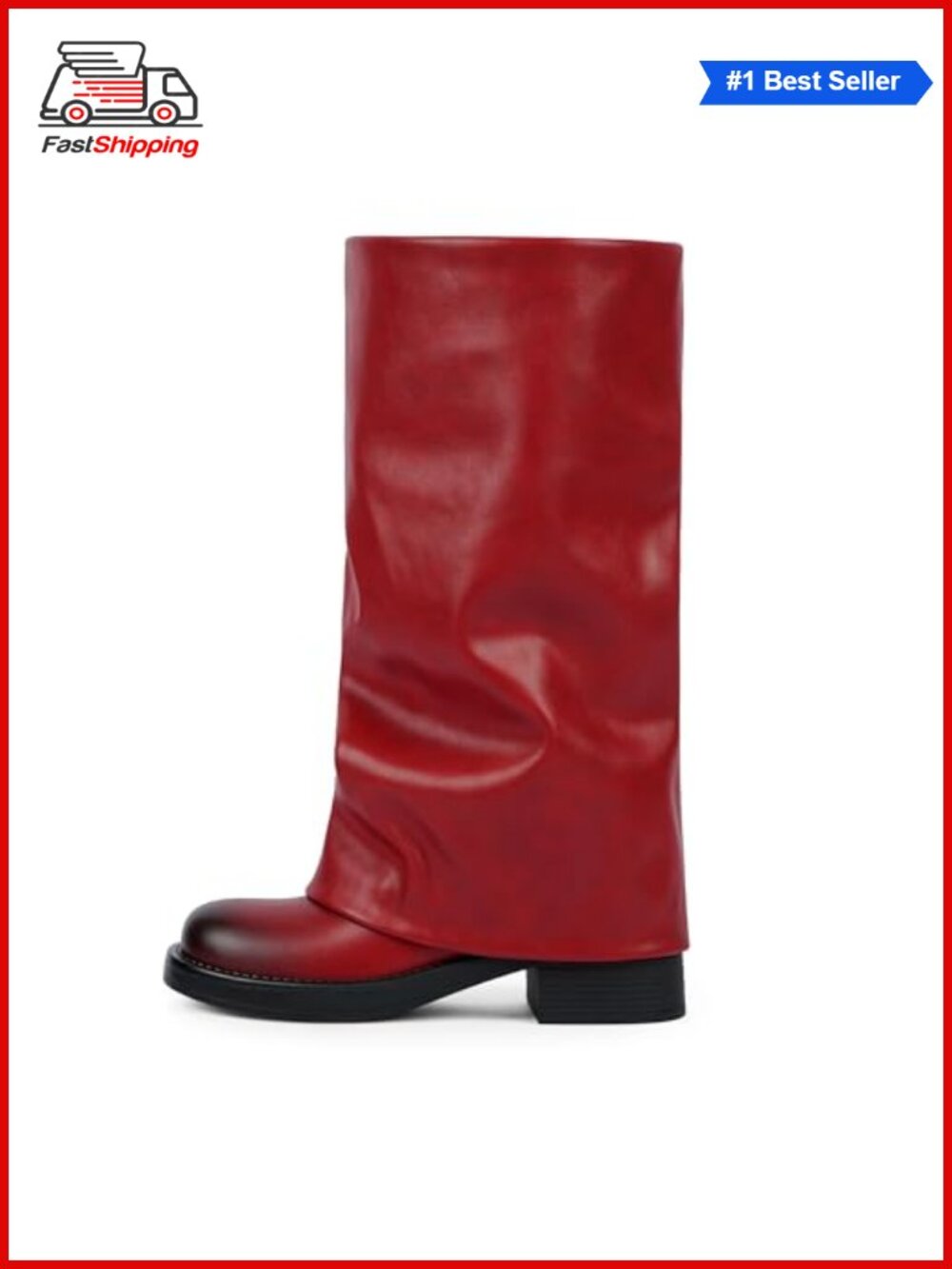 ✨ Modatope Fold Over Knee High Boots Chunky Heel Pointed Toe Tall Boots Faux